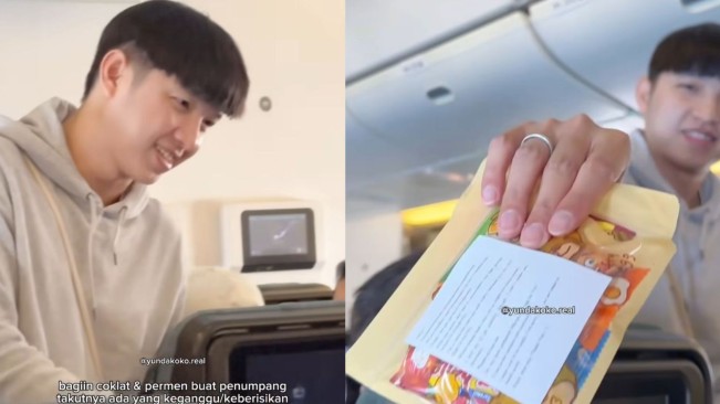 Takut Bayi Kembarnya Nangis di Pesawat, Ustaz Dennis Lim Bagi-bagi Cokelat dan Pesan Manis ke Penumpang